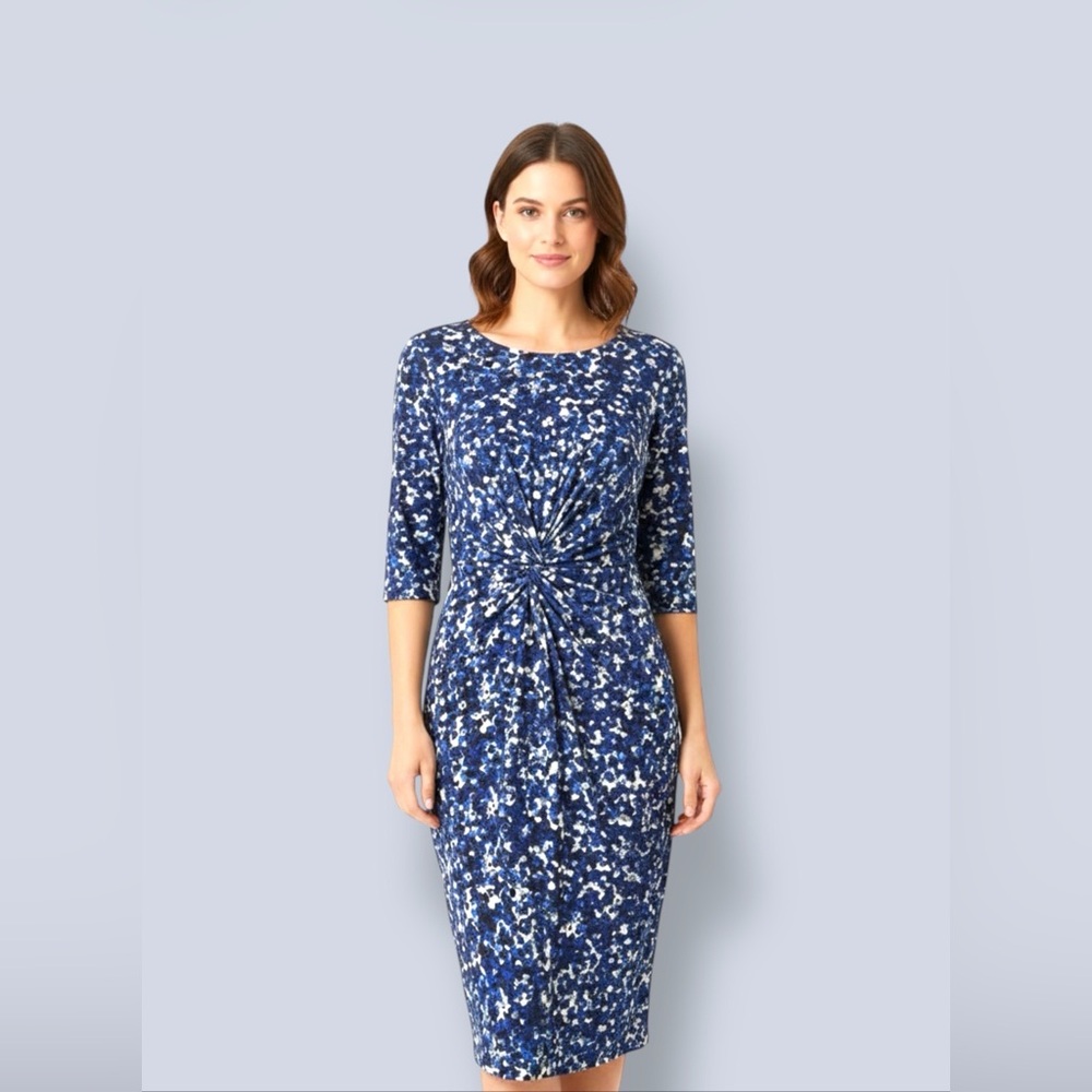 Connected Apparel Navy Floral Long Sleeve Dress